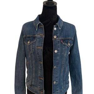 Levi's Women's Medium Blue Denim Trucker Jacket | Silver Buttons | Front Pockets